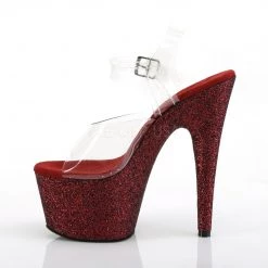 Pleaser Shoes Clear/Burgundy 7" Glitter Heels*