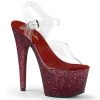 Pleaser Shoes Clear/Burgundy 7" Glitter Heels*