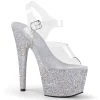 Pleaser 7" Heel Clear/Silver Glitter Platform Shoes*