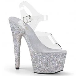 Pleaser 7" Heel Clear/Silver Glitter Platform Shoes*