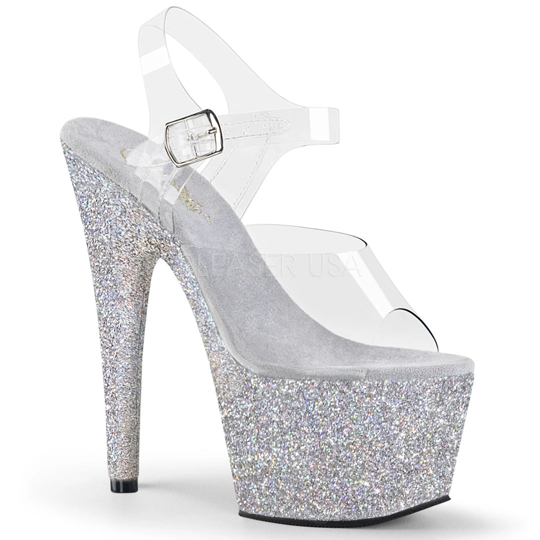 Pleaser 7" Heel Clear/Silver Glitter Platform Shoes* 3 Pleaser 7" Heel Clear/Silver Glitter Platform Shoes*