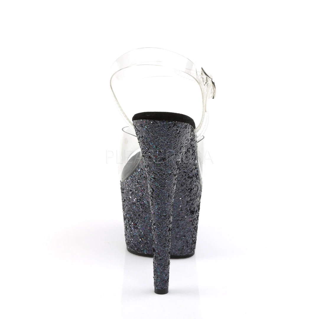 Pleaser Shoes Clear/Black 7" Glitter High Heels* 5 Pleaser Shoes Clear/Black 7" Glitter High Heels*