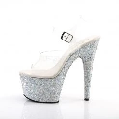 Pleaser Shoes 7" Clear/Silver Glitter Stripper High Heels*