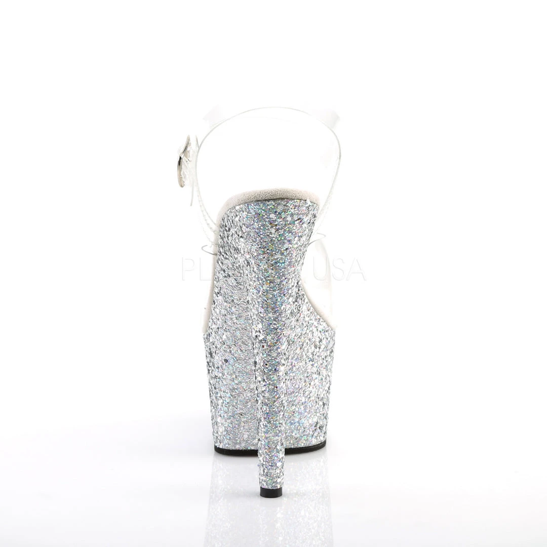 Pleaser Shoes 7" Clear/Silver Glitter Stripper High Heels* 5 Pleaser Shoes 7" Clear/Silver Glitter Stripper High Heels*