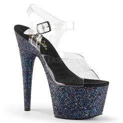 Pleaser Shoes Clear/Black 7" Glitter High Heels*