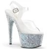 Pleaser Shoes 7" Clear/Silver Glitter Stripper High Heels*