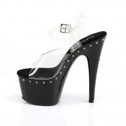 Pleaser Shoes 7" Clear/Black Ankle Strap Stripper High Heels*