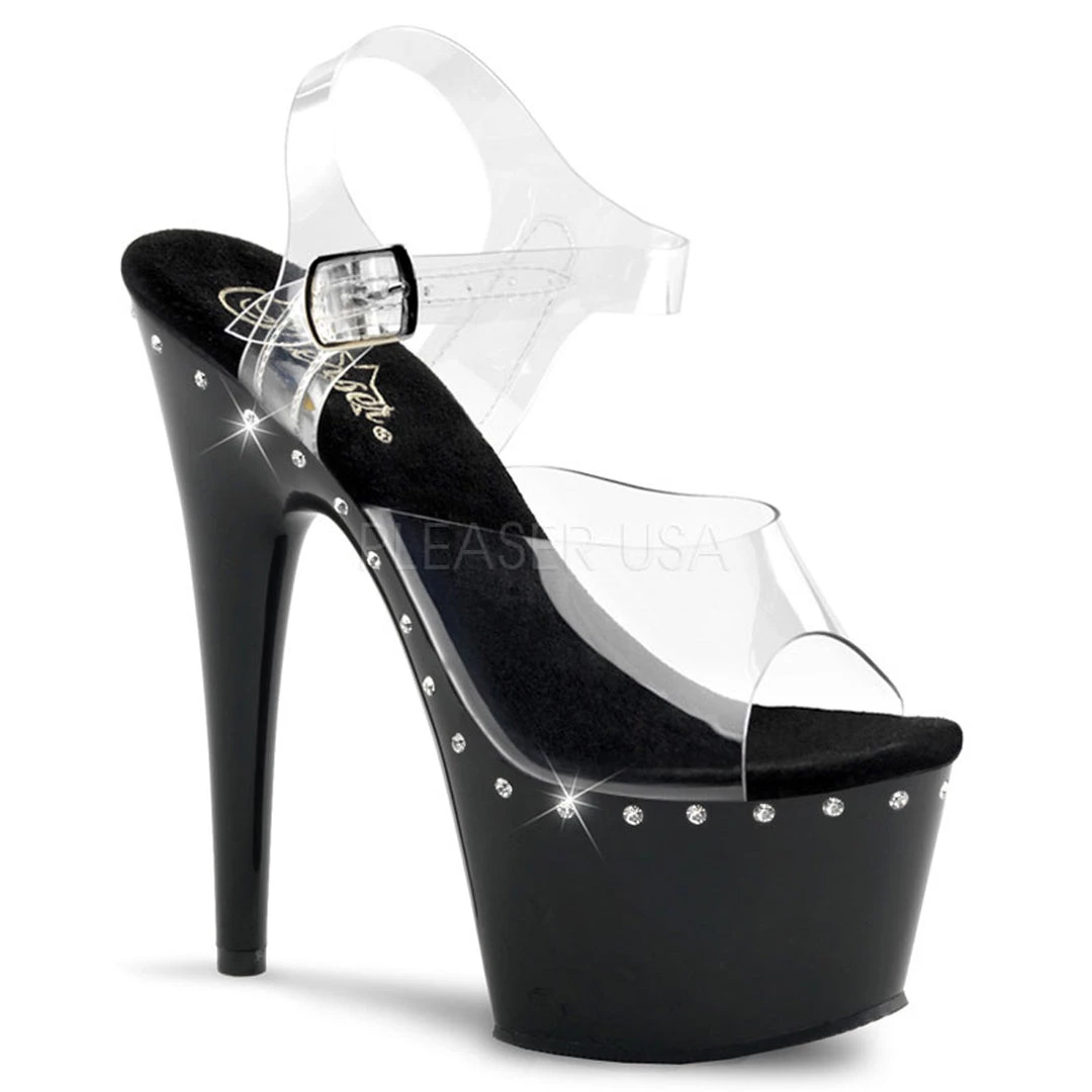 Pleaser Shoes 7" Clear/Black Ankle Strap Stripper High Heels* 3 Pleaser Shoes 7" Clear/Black Ankle Strap Stripper High Heels*