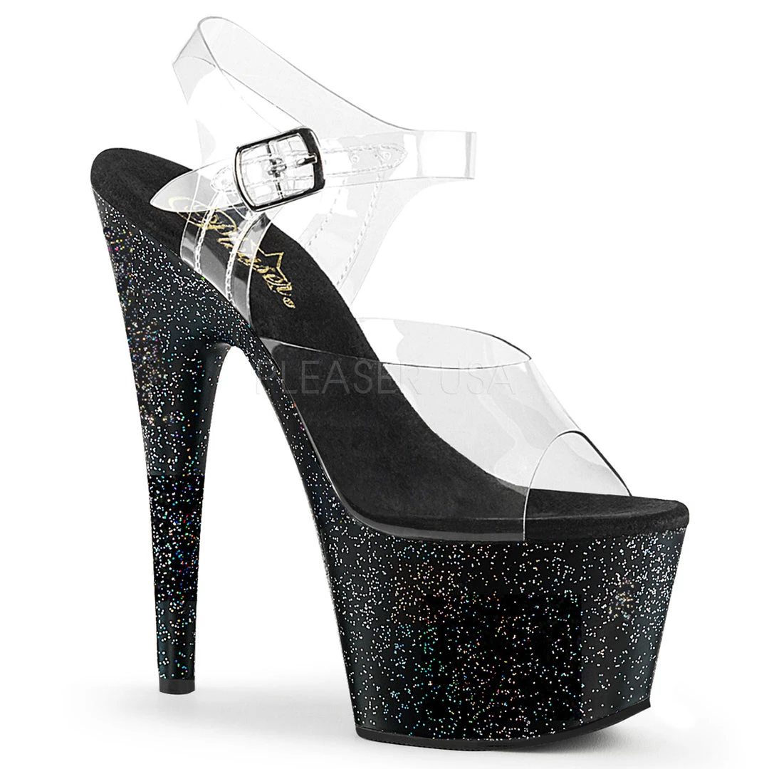 Pleaser 7" Clear/Black Glitter Stripper High Heels* 3 Pleaser 7" Clear/Black Glitter Stripper High Heels*