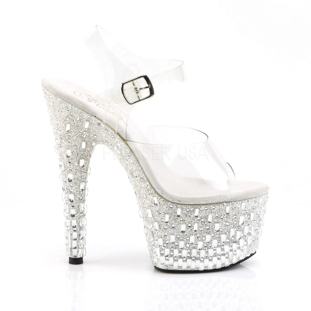 Pleaser Clear/White 7" Glitter High Heels* Shoes 6 Pleaser Clear/White 7" Glitter High Heels* Shoes