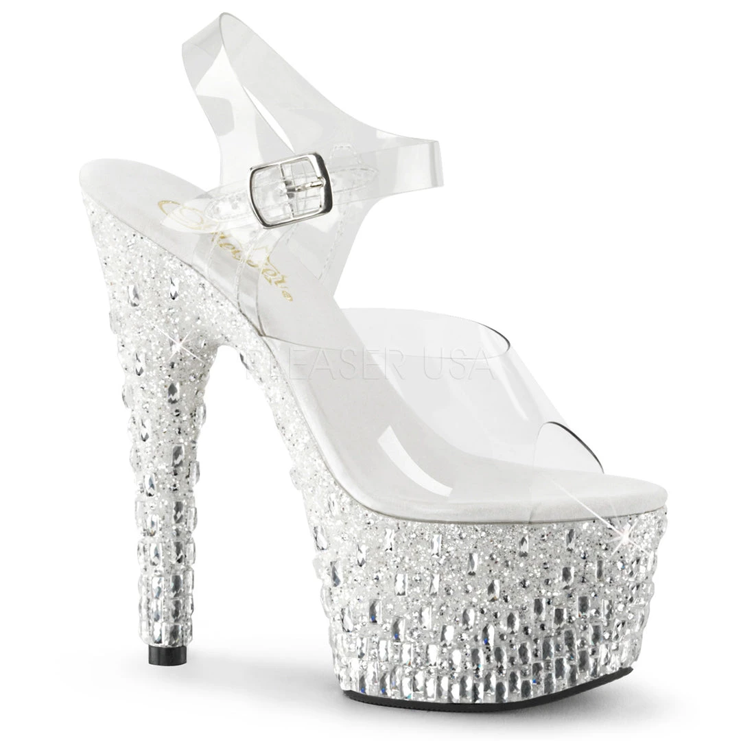 Pleaser Clear/White 7" Glitter High Heels* Shoes 3 Pleaser Clear/White 7" Glitter High Heels* Shoes
