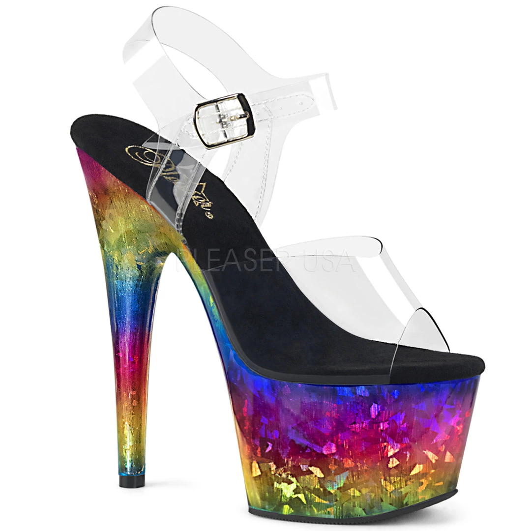 Pleaser 7" Clear/Rainbow Ankle Strap Platform Heels* 3 Pleaser 7" Clear/Rainbow Ankle Strap Platform Heels*