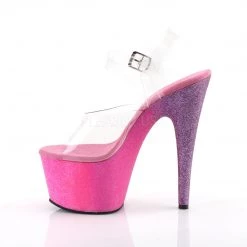 Pleaser Shoes 7" Clear/Pink Glitter Stripper Heels*