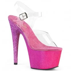 Pleaser Shoes 7" Clear/Pink Glitter Stripper Heels*