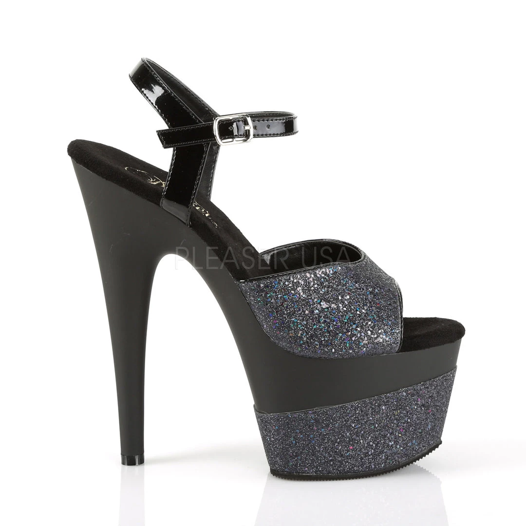 Pleaser 7" Black Glitter Heels W/ 2.8" Platform* 6 Pleaser 7" Black Glitter Heels W/ 2.8" Platform*