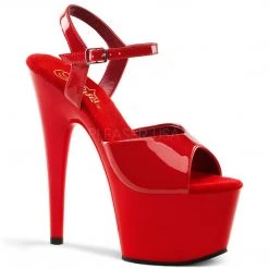 Pleaser 7" Heel Red Ankle Strap Platform Shoes*