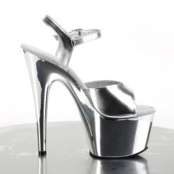 Pleaser Shoes Silver 7" Ankle Strap Heels* 9 Pleaser Shoes Silver 7