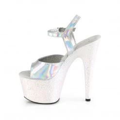 Pleaser Shoes 7" Heel Silver Glitter Ankle Strap Sandal Platforms*