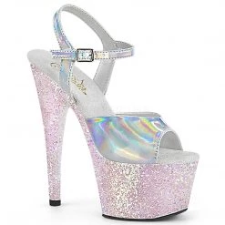 Pleaser Shoes 7" Heel Silver Glitter Ankle Strap Sandal Platforms*