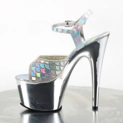 Pleaser 7" Heel Silver Ankle Strap Platform Shoes*