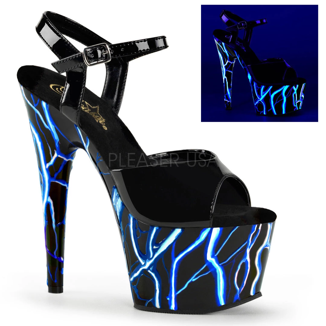 Pleaser Black/Blue 7" Ankle Strap Heels* Shoes 3 Pleaser Black/Blue 7" Ankle Strap Heels* Shoes