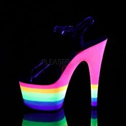 Pleaser Rainbow Clothing Black/Rainbow 7" Glitter Pumps*