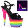Pleaser Rainbow Clothing Black/Rainbow 7" Glitter Pumps*
