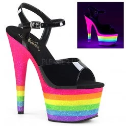 Pleaser Rainbow Clothing Black/Rainbow 7" Glitter Pumps*