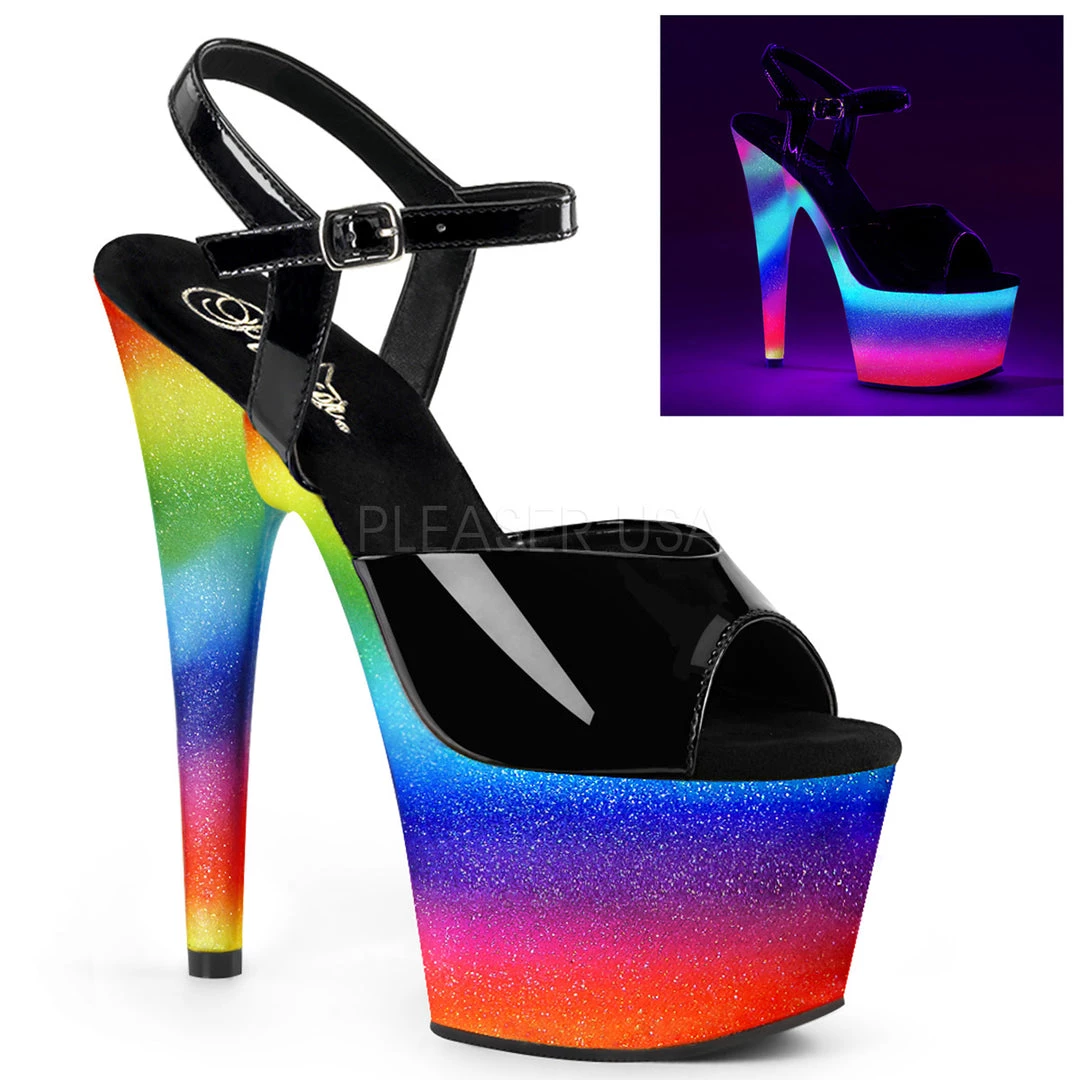 Pleaser 7" Black/Rainbow Glitter Platform Heels* Rainbow Clothing 3 Pleaser 7" Black/Rainbow Glitter Platform Heels* Rainbow Clothing