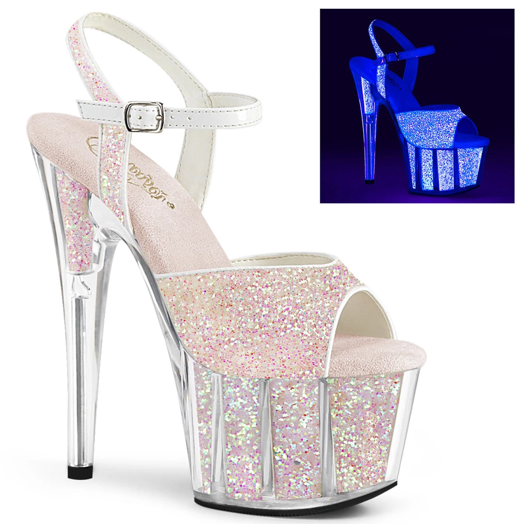 Pleaser 7" Heel White Ankle Strap Sandal W/Glitter Inserts* 3 Pleaser 7" Heel White Ankle Strap Sandal W/Glitter Inserts*