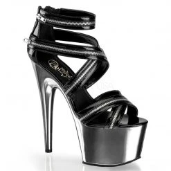 Pleaser 7" Heel Black/Pewter Sandal Platform Shoes*