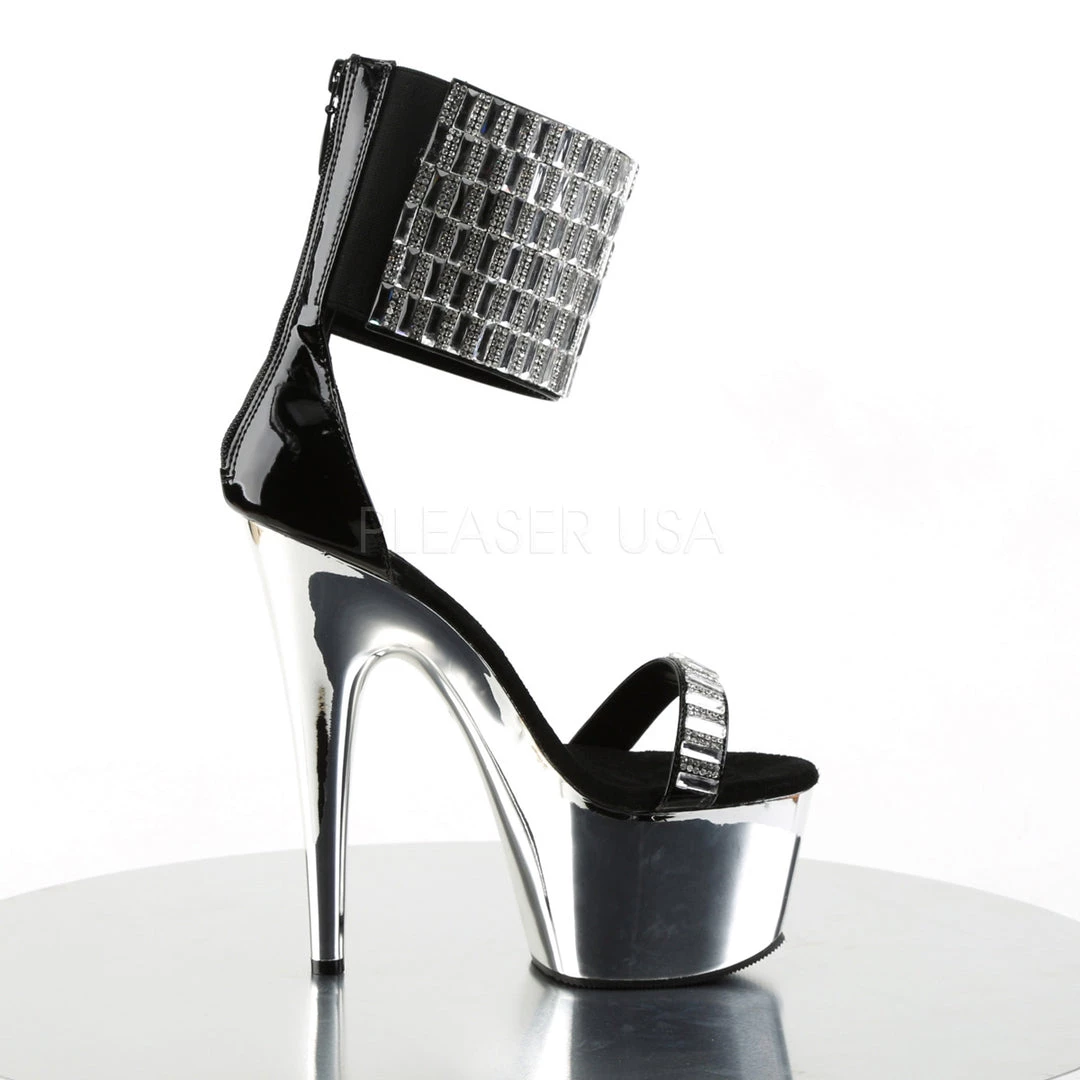 Pleaser 7" Black/Silver Stripper Heels* 6 Pleaser 7" Black/Silver Stripper Heels*