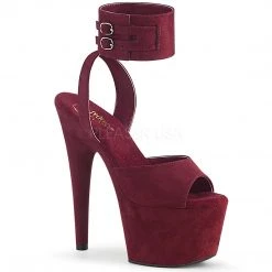 Pleaser 7" Heel Burgundy Faux Suede Ankle Strap Sandal* Shoes
