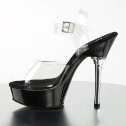 Pleaser Clear/Black 5.5" Ankle Strap Pumps* Shoes