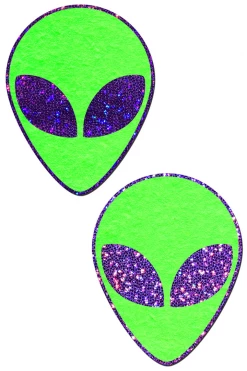 Pastease Glow In The Dark Green & Purple Alien Nipple Pasties