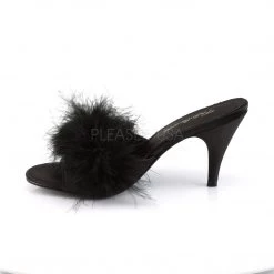 Fabulicious Black Satin-Fur Classic Marabou Slipper Shoes