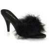 Fabulicious Black Satin-Fur Classic Marabou Slipper Shoes