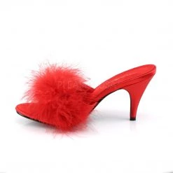 Fabulicious Shoes Red Satin-Fur Classic Marabou Slipper