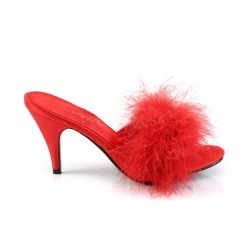 Fabulicious Shoes Red Satin-Fur Classic Marabou Slipper 9 Fabulicious Shoes Red Satin-Fur Classic Marabou Slipper