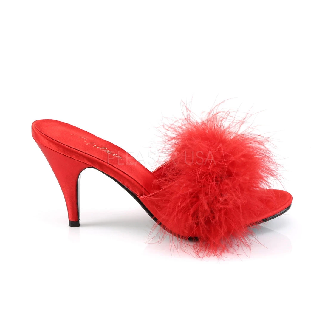 Fabulicious Shoes Red Satin-Fur Classic Marabou Slipper 6 Fabulicious Shoes Red Satin-Fur Classic Marabou Slipper