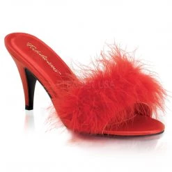 Fabulicious Shoes Red Satin-Fur Classic Marabou Slipper