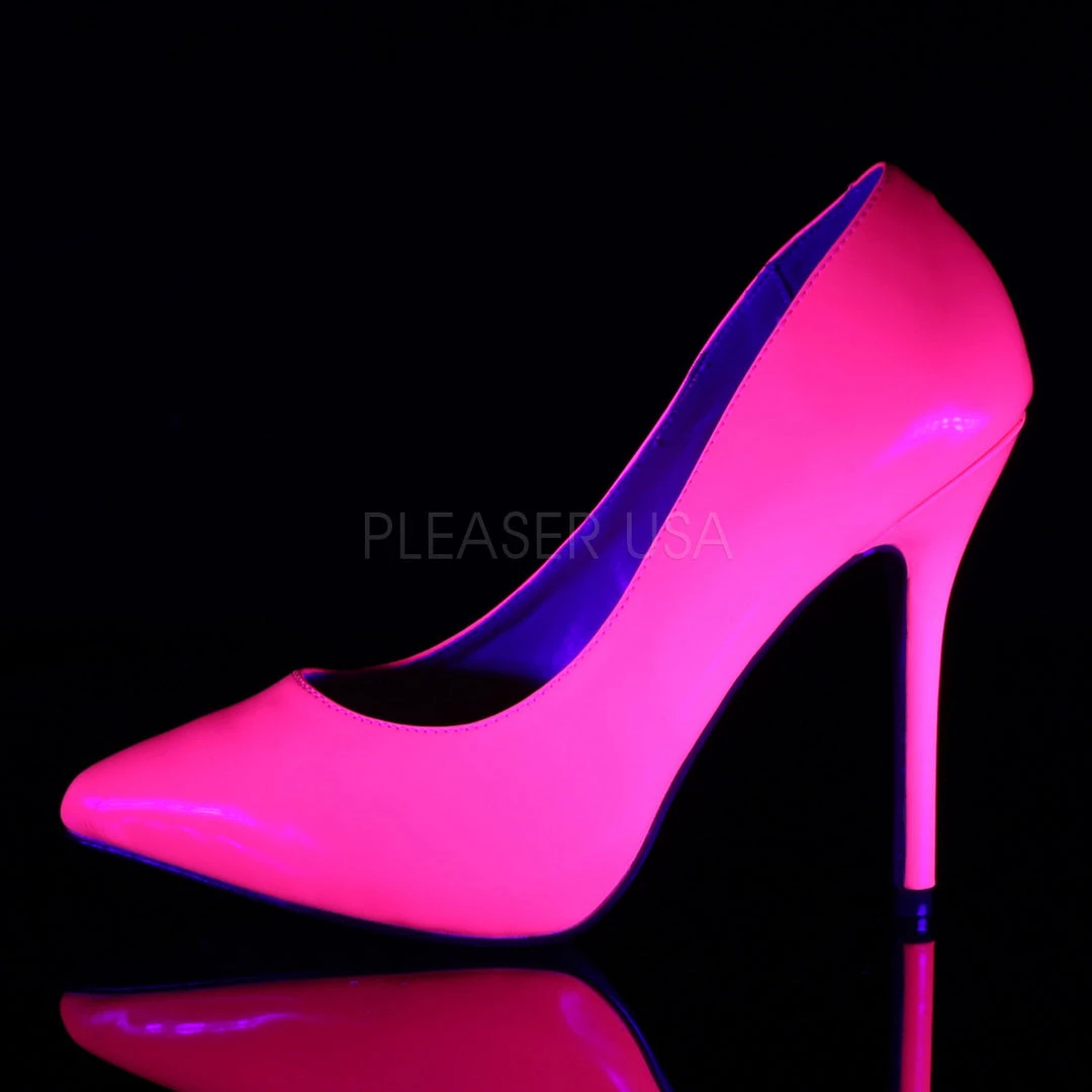 Pleaser 5" Heel Neon Fuchsia W/ Hidden Platform Pump* Glow In The Dark & Neon 4 Pleaser 5" Heel Neon Fuchsia W/ Hidden Platform Pump* Glow In The Dark & Neon