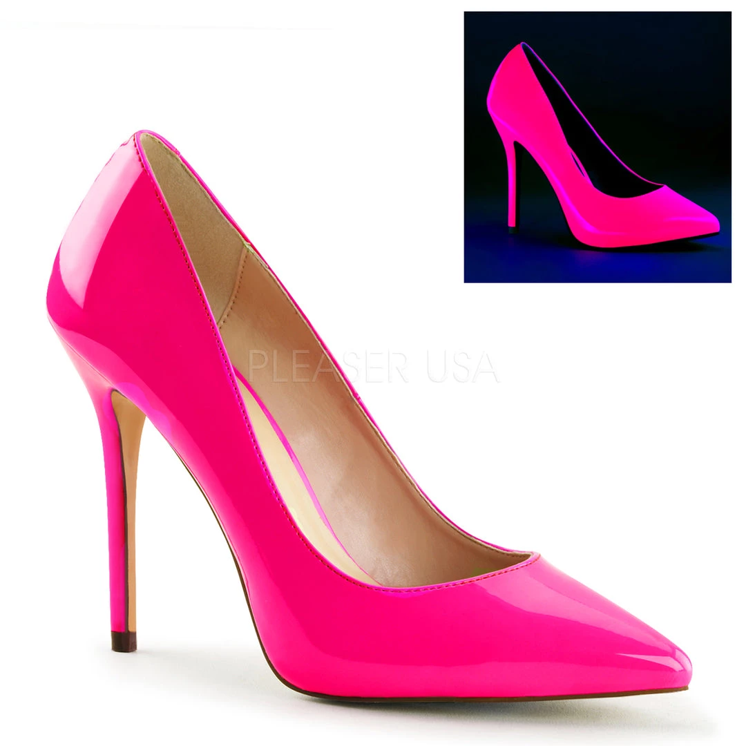 Pleaser 5" Heel Neon Fuchsia W/ Hidden Platform Pump* Glow In The Dark & Neon 3 Pleaser 5" Heel Neon Fuchsia W/ Hidden Platform Pump* Glow In The Dark & Neon