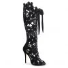 Fabulicious Black Velvet 5" Heel Open Toe Knee High Boots