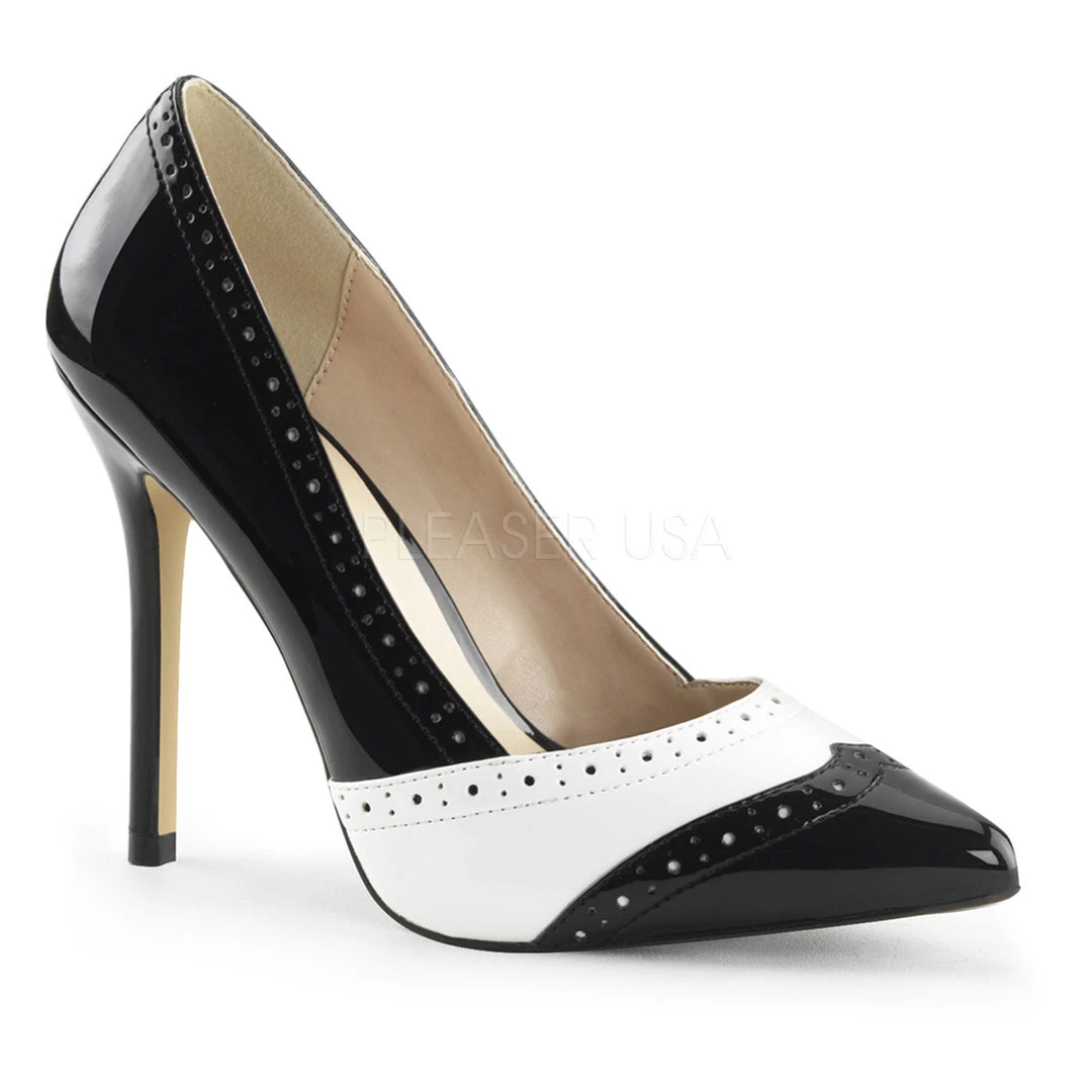 Pleaser 5" Heel Black/White Wingtip Pump* 3 Pleaser 5" Heel Black/White Wingtip Pump*