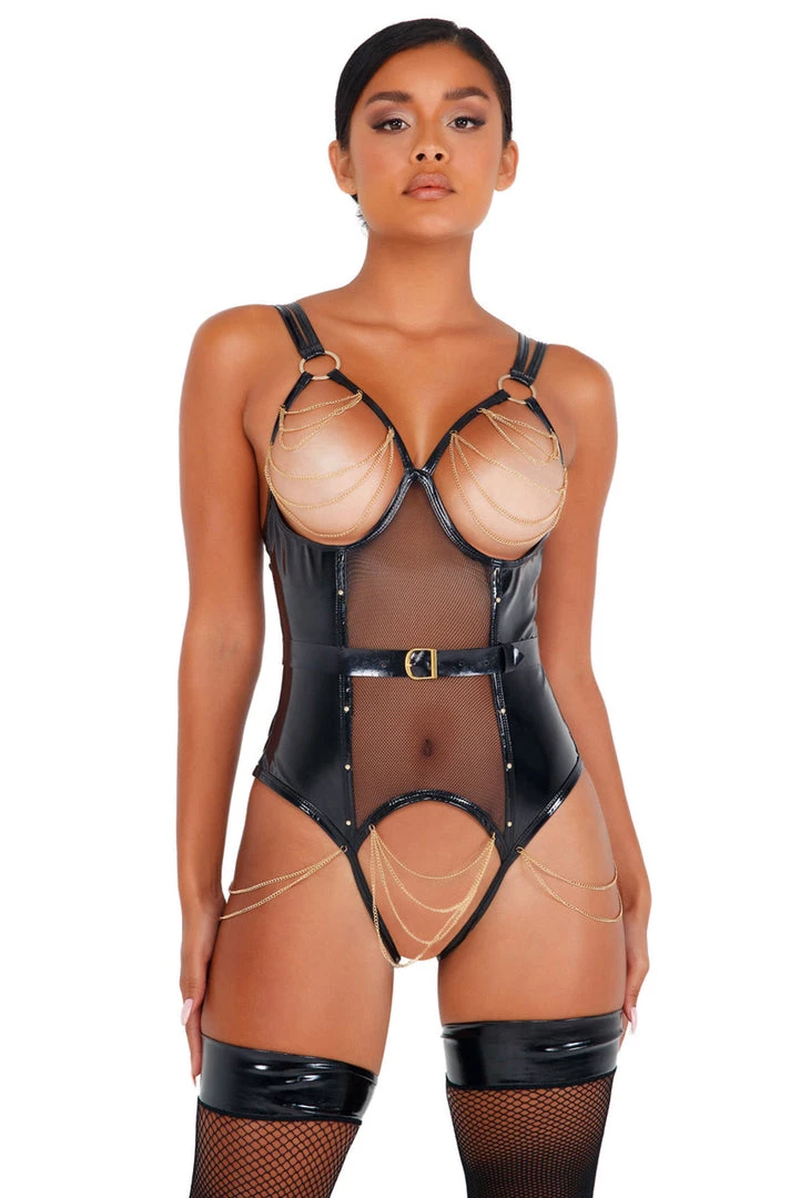 Roma Vinyl Teddy With Chains Latex Lingerie 3 Roma Vinyl Teddy With Chains Latex Lingerie
