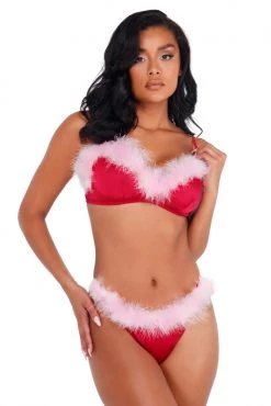 Roma Satin And Marabou Bra And Panty Christmas Lingerie