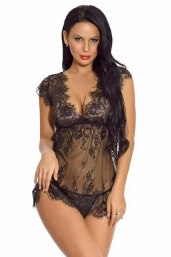 Julbie.com Lingerie Cap Sleeve Lace Babydoll