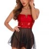 Coquette Satin And Sequin Babydoll Set Lingerie