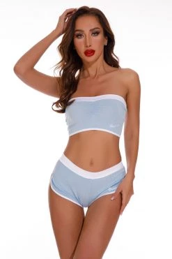 Coquette Blue And White Strapless Bra Set Lingerie